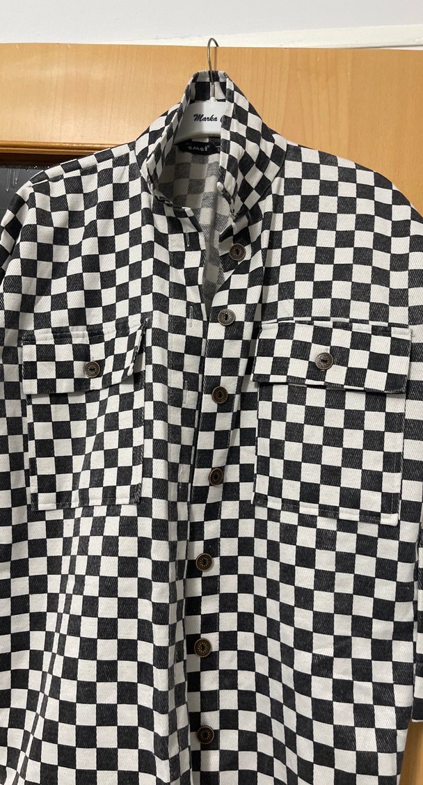 Düğmeli Siyah Beyaz Kareli Rahat Kadın Gömlek - Görsel 2