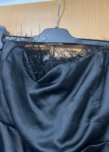 Drapeli Straplez Midi saten Kadın Elbise - Görsel 6