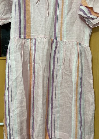 Bohem Çok Renkli Midi Keten Elbise - Görsel 4