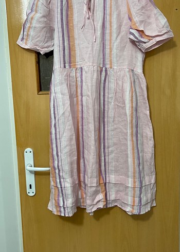 Bohem Çok Renkli Midi Keten Elbise - Görsel 2