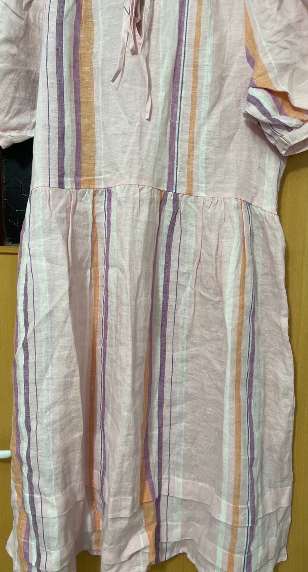 Bohem Çok Renkli Midi Keten Elbise - Görsel 4