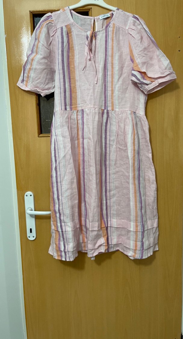 Bohem Çok Renkli Midi Keten Elbise - Görsel 2