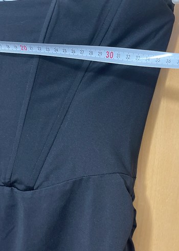 Siyah Straplez Drapeli Midi Abiye Elbise - Görsel 6