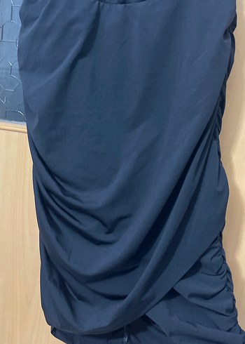 Siyah Straplez Drapeli Midi Abiye Elbise - Görsel 3