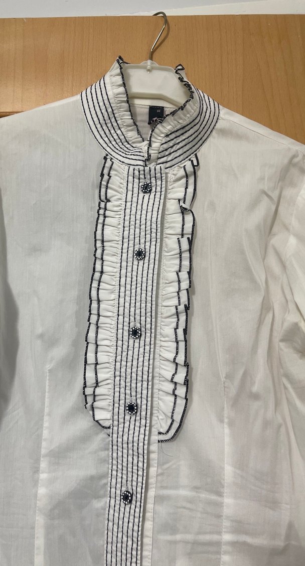 Düğmeli Beyaz Keten Kadın Gömlek - Görsel 2