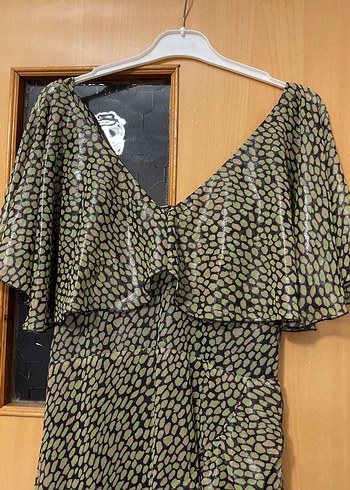 Bohem Stil Khaki Yılan Desenli Uzun Elbise - Görsel 3