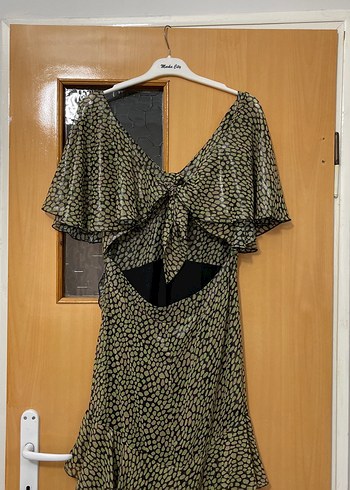 Bohem Stil Khaki Yılan Desenli Uzun Elbise - Görsel 5