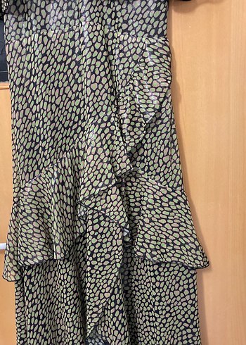 Bohem Stil Khaki Yılan Desenli Uzun Elbise - Görsel 4