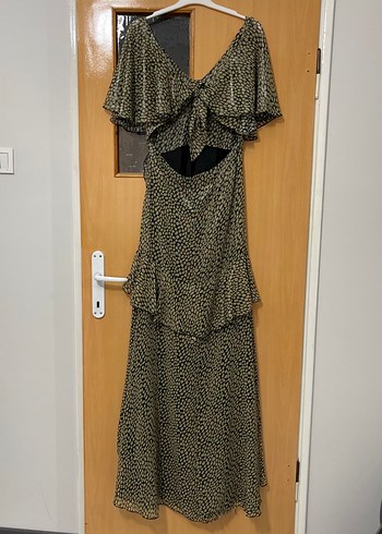 Bohem Stil Khaki Yılan Desenli Uzun Elbise - Görsel 6