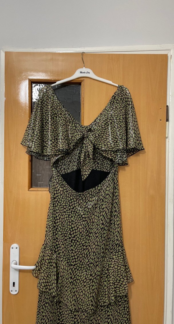 Bohem Stil Khaki Yılan Desenli Uzun Elbise - Görsel 5