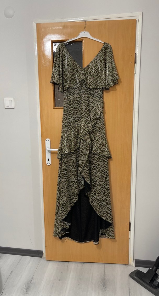 Bohem Stil Khaki Yılan Desenli Uzun Elbise - Görsel 2