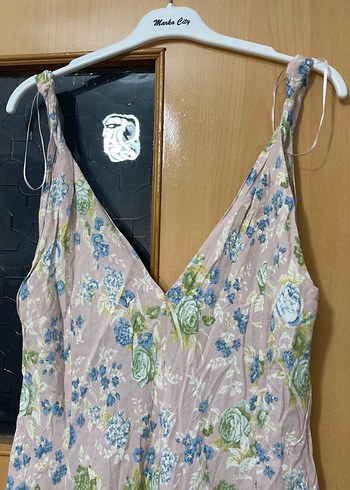 Bohem V Yaka Uzun Kolsuz Elbise - Görsel 3