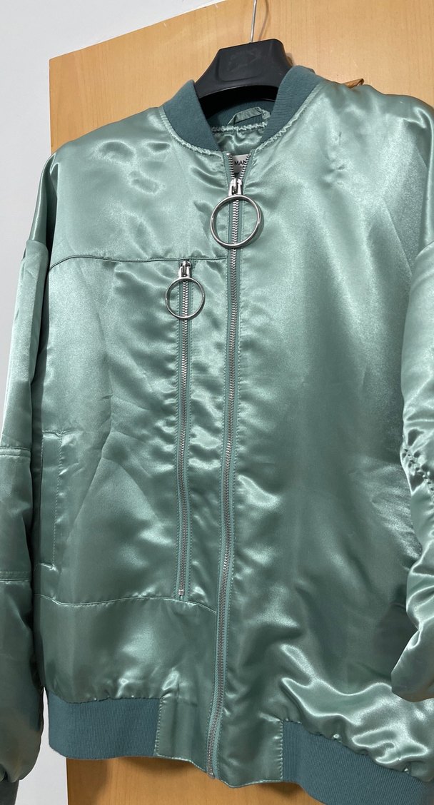 Parlak Yeşil Kadın Fermuarlı Street Wear Ceket - Görsel 3