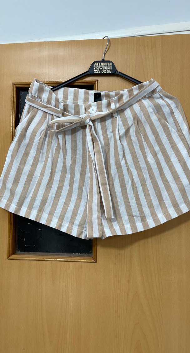 Bej Çizgili Keten Midi Blazer - Görsel 2