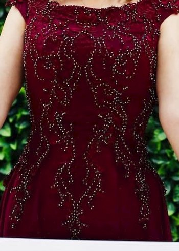 Mürdüm Nakışlı Uzun Abiye Elbise - Görsel 7