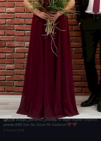 Mürdüm Nakışlı Uzun Abiye Elbise - Görsel 8