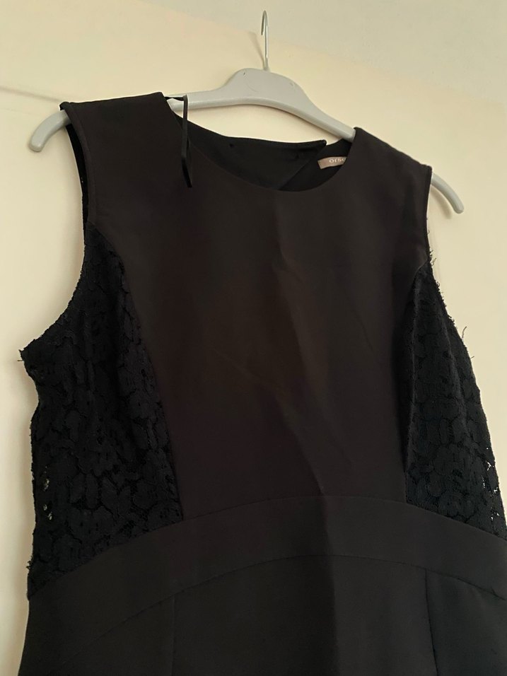 Dantel Detaylı Siyah V Yaka Midi Elbise - Görsel 4