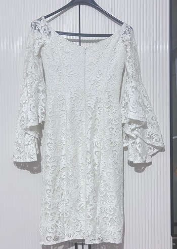 Dantel Detaylı Beyaz  Abiye Elbise - Görsel 5