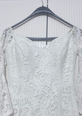 Dantel Detaylı Beyaz  Abiye Elbise - Görsel 3