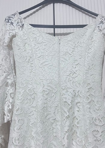 Dantel Detaylı Beyaz  Abiye Elbise - Görsel 6