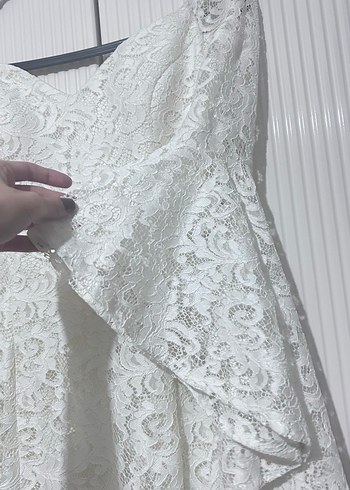 Dantel Detaylı Beyaz  Abiye Elbise - Görsel 4