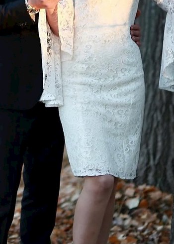 Dantel Detaylı Beyaz  Abiye Elbise - Görsel 7