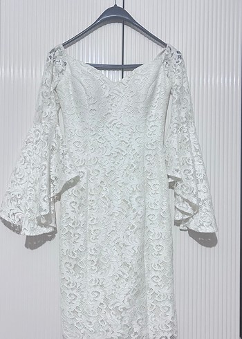 Dantel Detaylı Beyaz  Abiye Elbise - Görsel 2