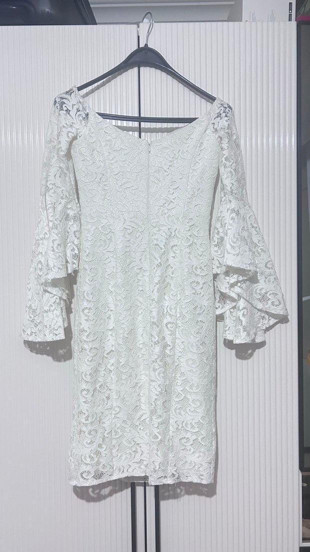 Dantel Detaylı Beyaz  Abiye Elbise - Görsel 5
