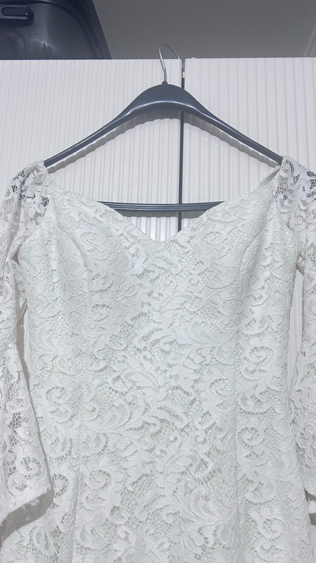 Dantel Detaylı Beyaz  Abiye Elbise - Görsel 3