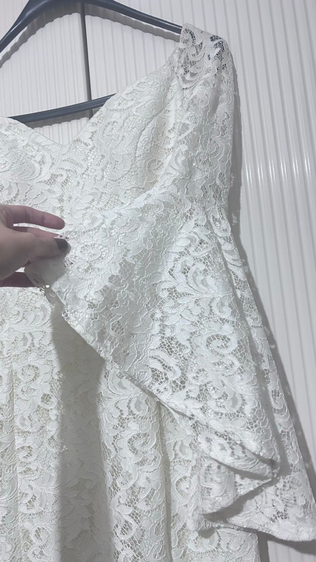 Dantel Detaylı Beyaz  Abiye Elbise - Görsel 4