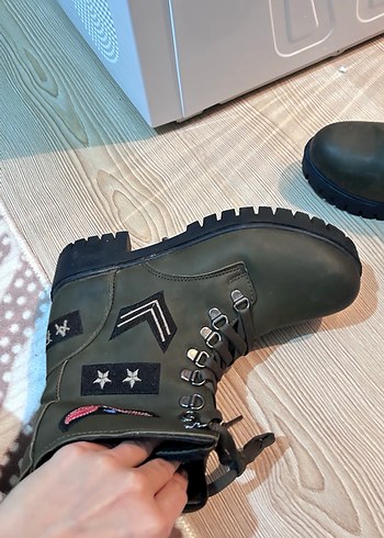 Kamuflaj Desenli Yeşil Deri Bot - Görsel 4