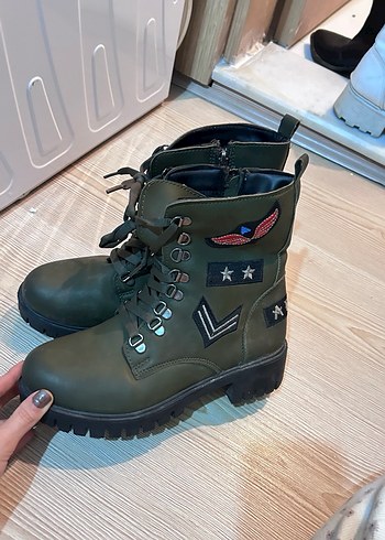 Kamuflaj Desenli Yeşil Deri Bot - Görsel 2