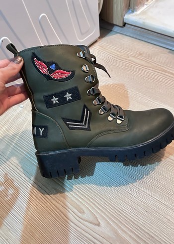 Kamuflaj Desenli Yeşil Deri Bot - Görsel 5