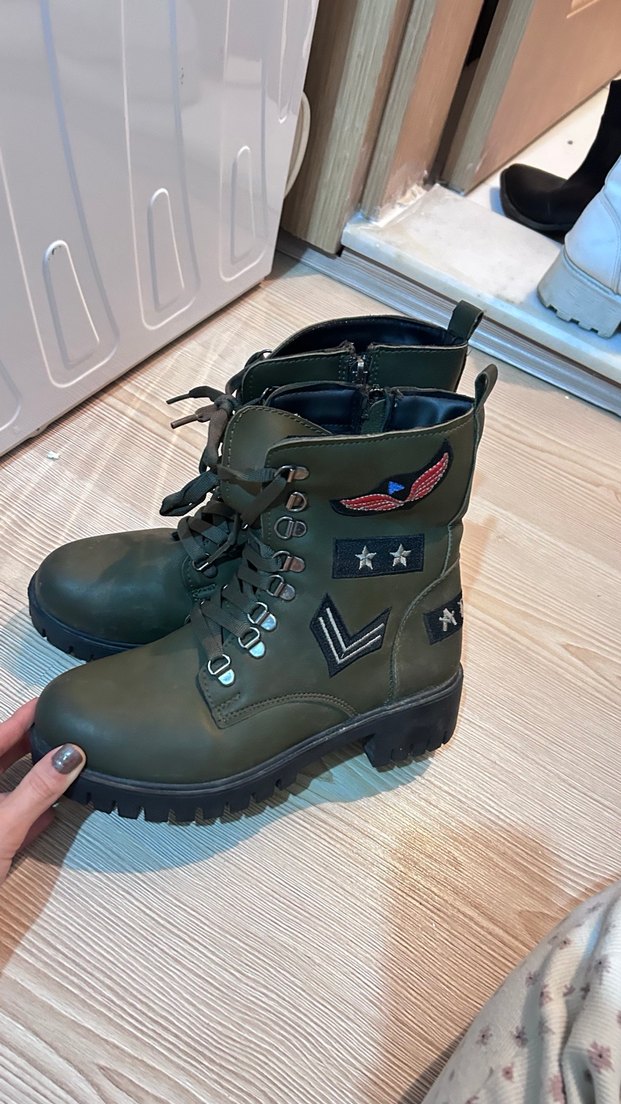 Kamuflaj Desenli Yeşil Deri Bot - Görsel 2