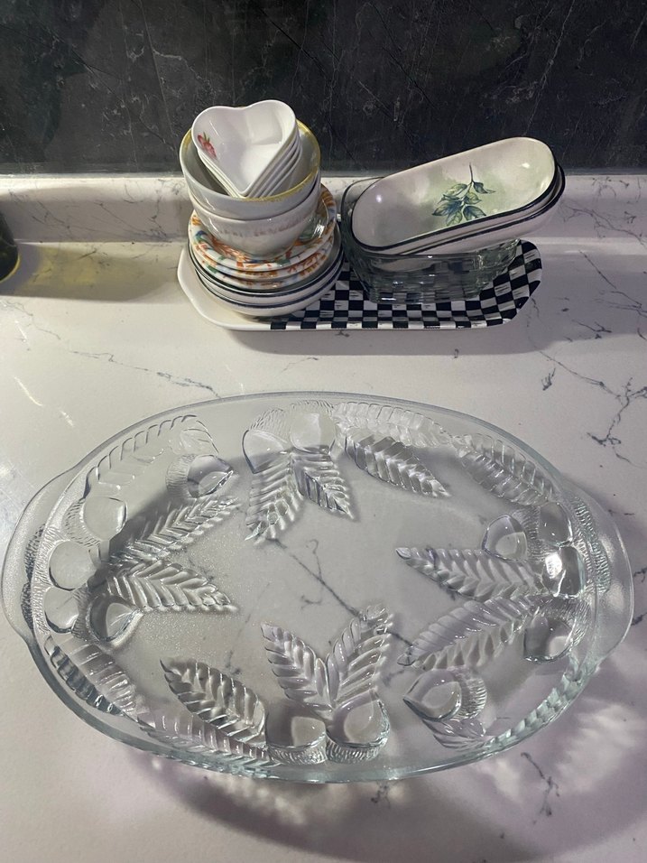 İşlemeli Desenli Cam Servis Tablası - Görsel 2