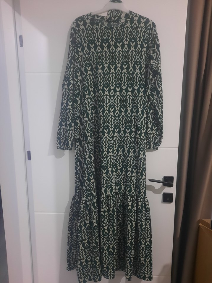 Uzun Yeşil Bohem Piliseli Elbise - Görsel 2