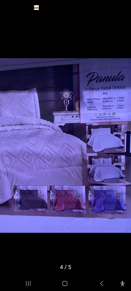 Nakışlı 3 Parça Bej Yatak Örtüsü Çift Kişilik - Görsel 2