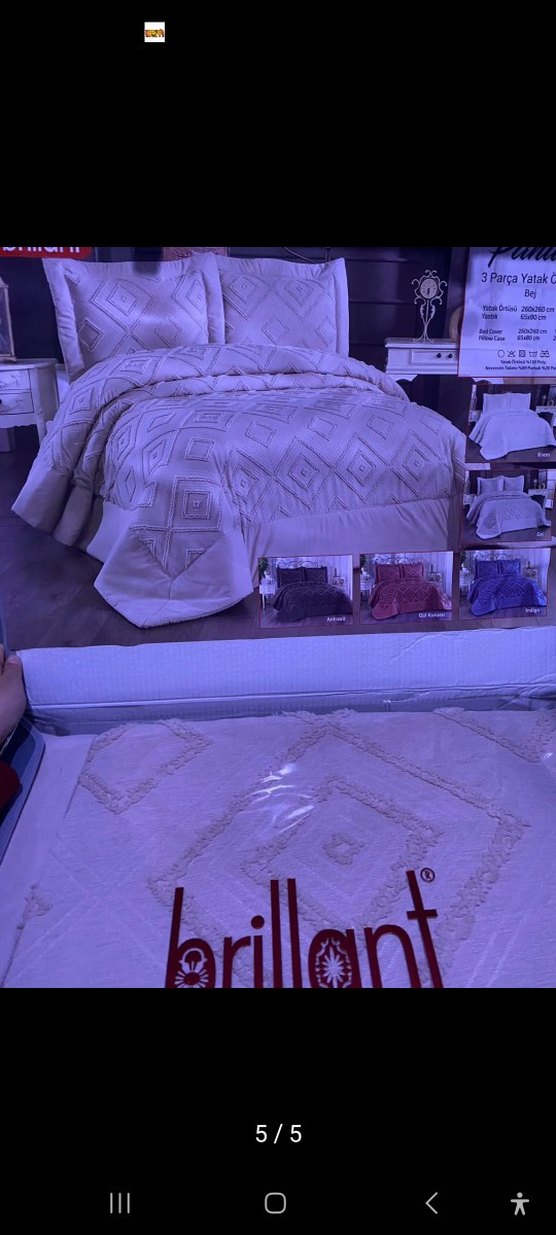 Nakışlı 3 Parça Bej Yatak Örtüsü Çift Kişilik - Görsel 3