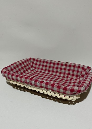 Bordo Ekose Kumaşlı Rattan Sepet