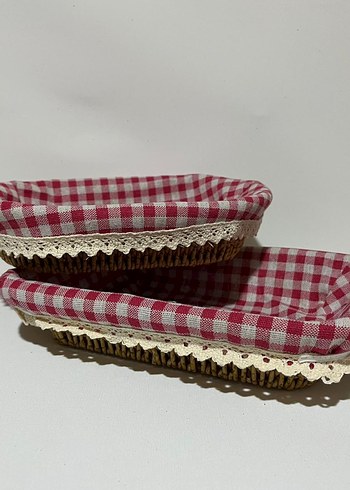 English Home Bordo Ekose Kumaşlı Rattan Sepet