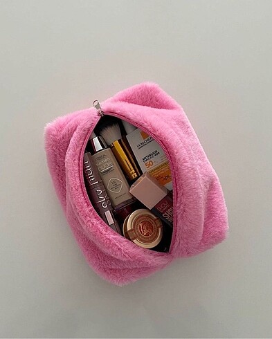 Şeker Pembe Peluş Makyaj Çantası/Kalemlik