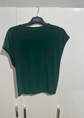 Koyu Yeşil Drapeli Kısa Kollu Kadın Bluz - Görsel 2