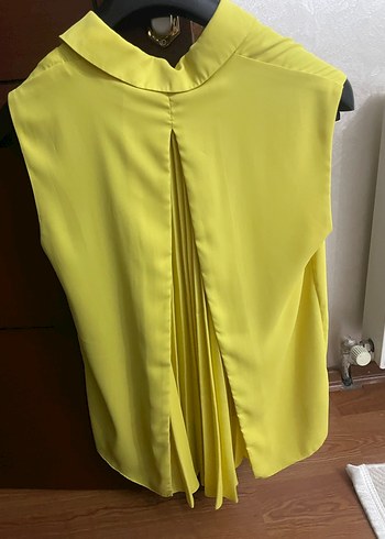 Sarı Kolsuz Mini Bluz Fermuarlı - Görsel 5