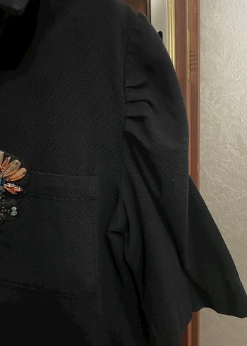 Siyah Düğmeli Kısa Kollu Kadın Gömlek - Görsel 5