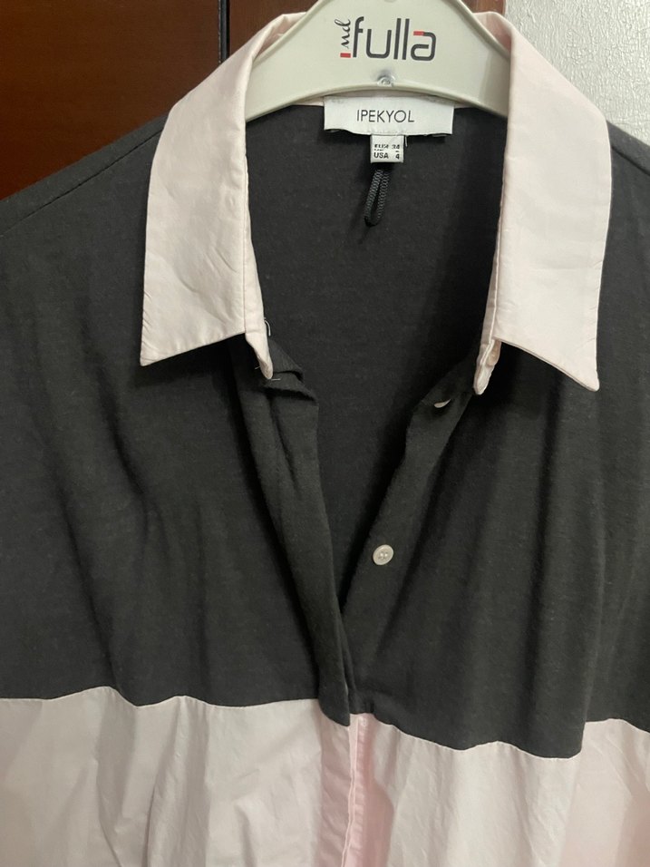 Gri Düğmeli Uzun Kollu Kadın Gömlek - Görsel 2