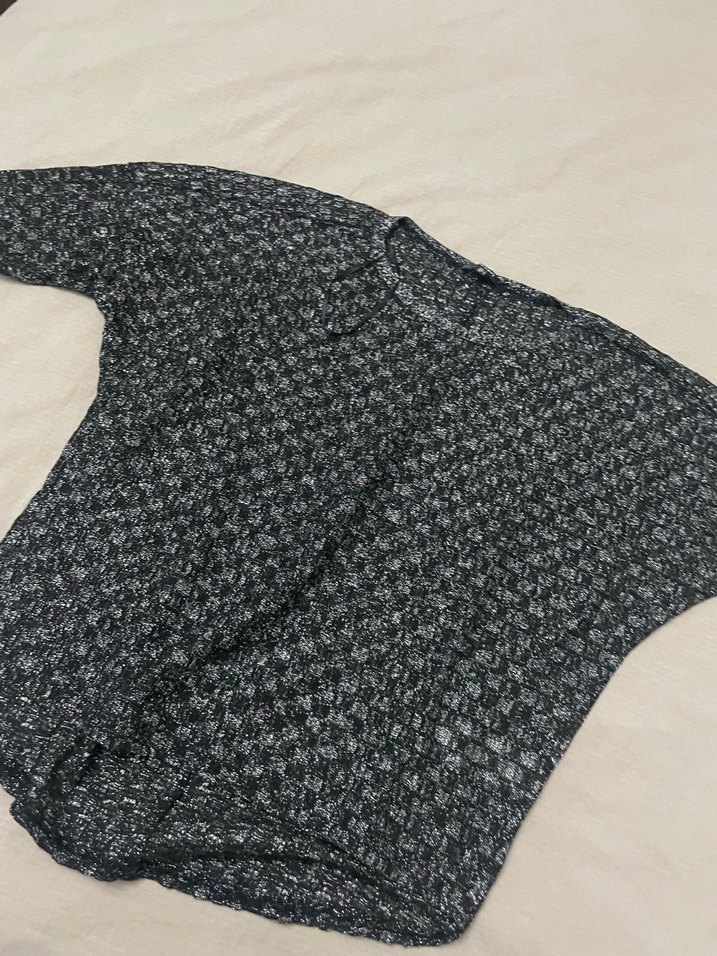 Gri Örgü Kadın Kazak, Uzun Kollu, Salaş Kesim - Görsel 5