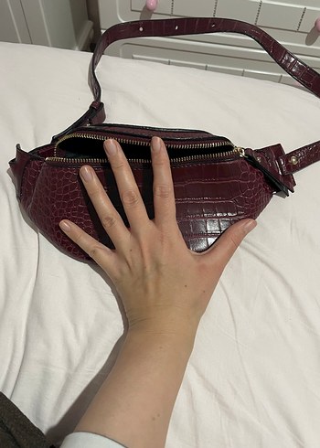Bordo Deri Kemerli Yılan Desenli Kadın Çanta - Görsel 6
