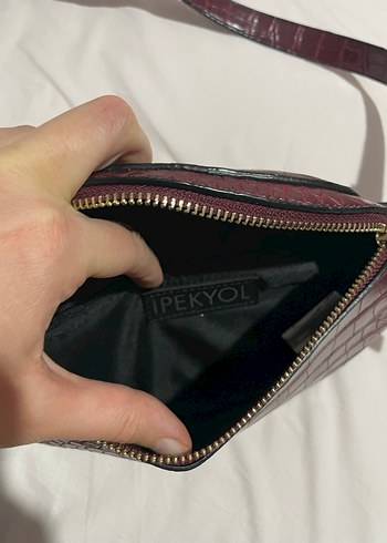 Bordo Deri Kemerli Yılan Desenli Kadın Çanta - Görsel 5