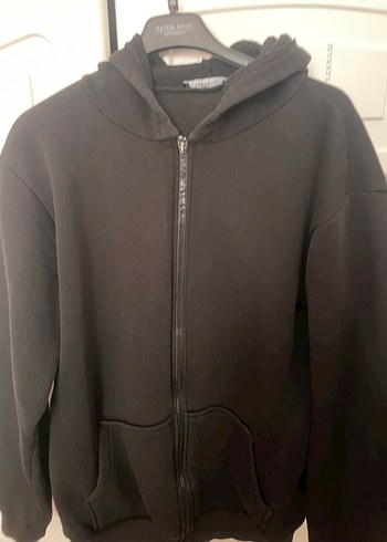 Kadın Siyah Fermuarlı Kapüşonlu Sweatshirt