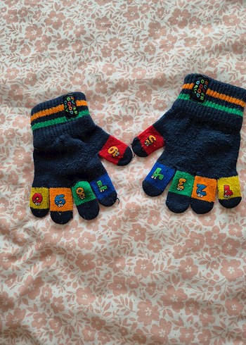 Renkli Nakışlı Örgü Erkek çocuk eldiven - Görsel 2